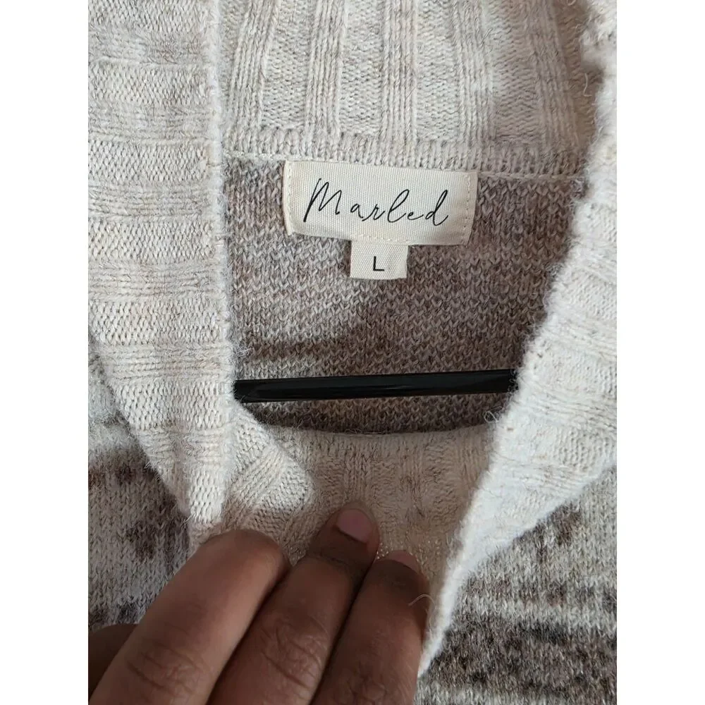 Marled Reunited Clothing Fair Isle Geometric Mock Neck Sweater L Cream Boho